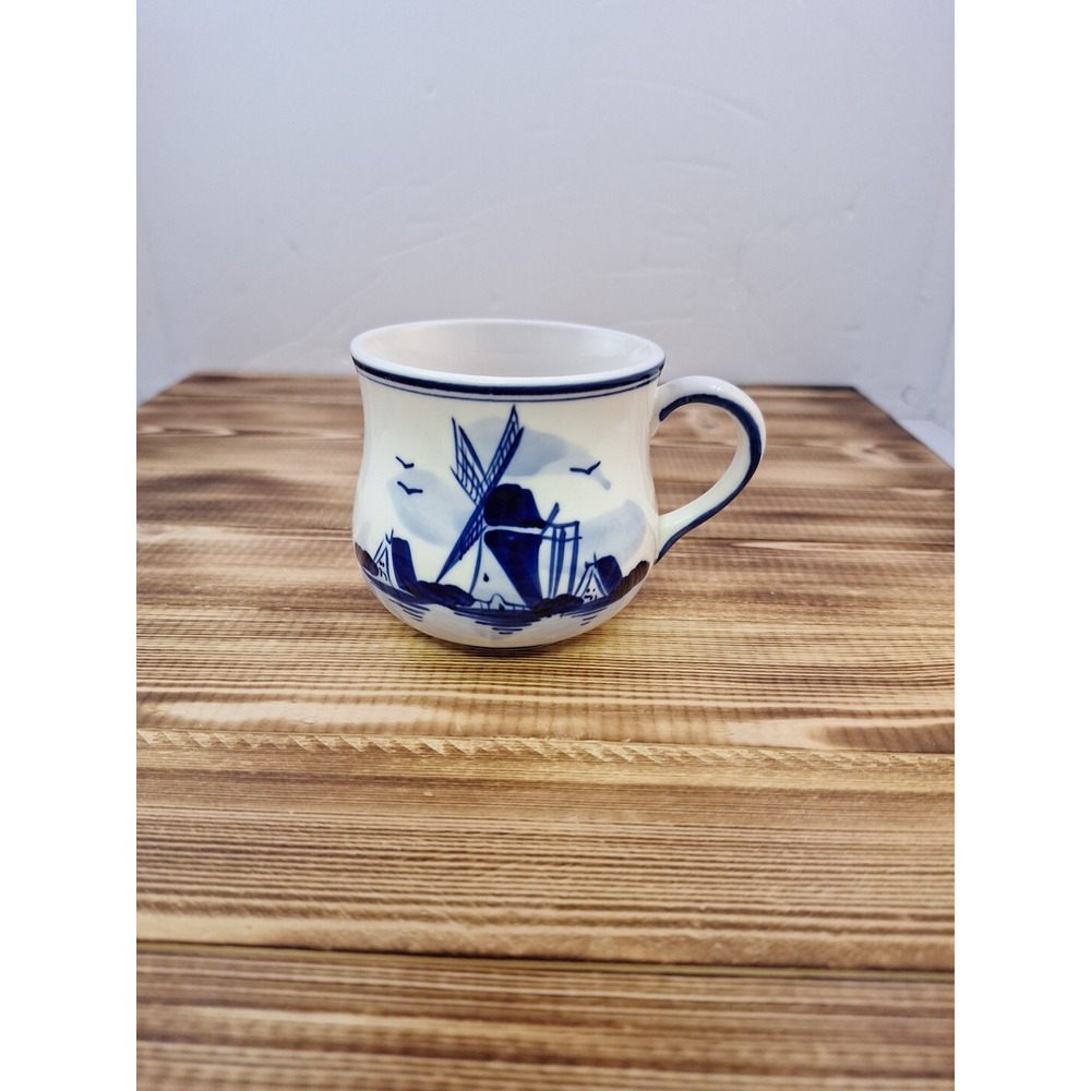Delft Blue Windmill and Flower Coffee Mug Hand Painted Ceramic - Picture 2 of 9